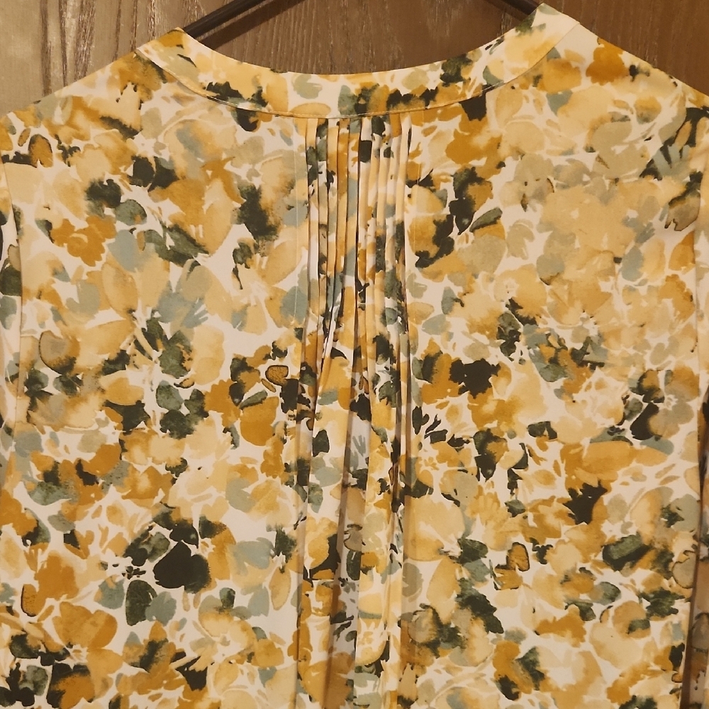 NYDJ Women's Abstract Floral Blouse - Mustard and Olive - Picture 4 of 6